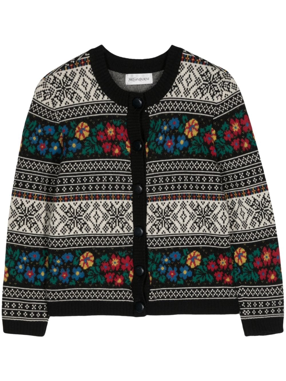 Saint Laurent Pre-Owned Fair Isle-intarsia wool cardigan - Black von Saint Laurent Pre-Owned