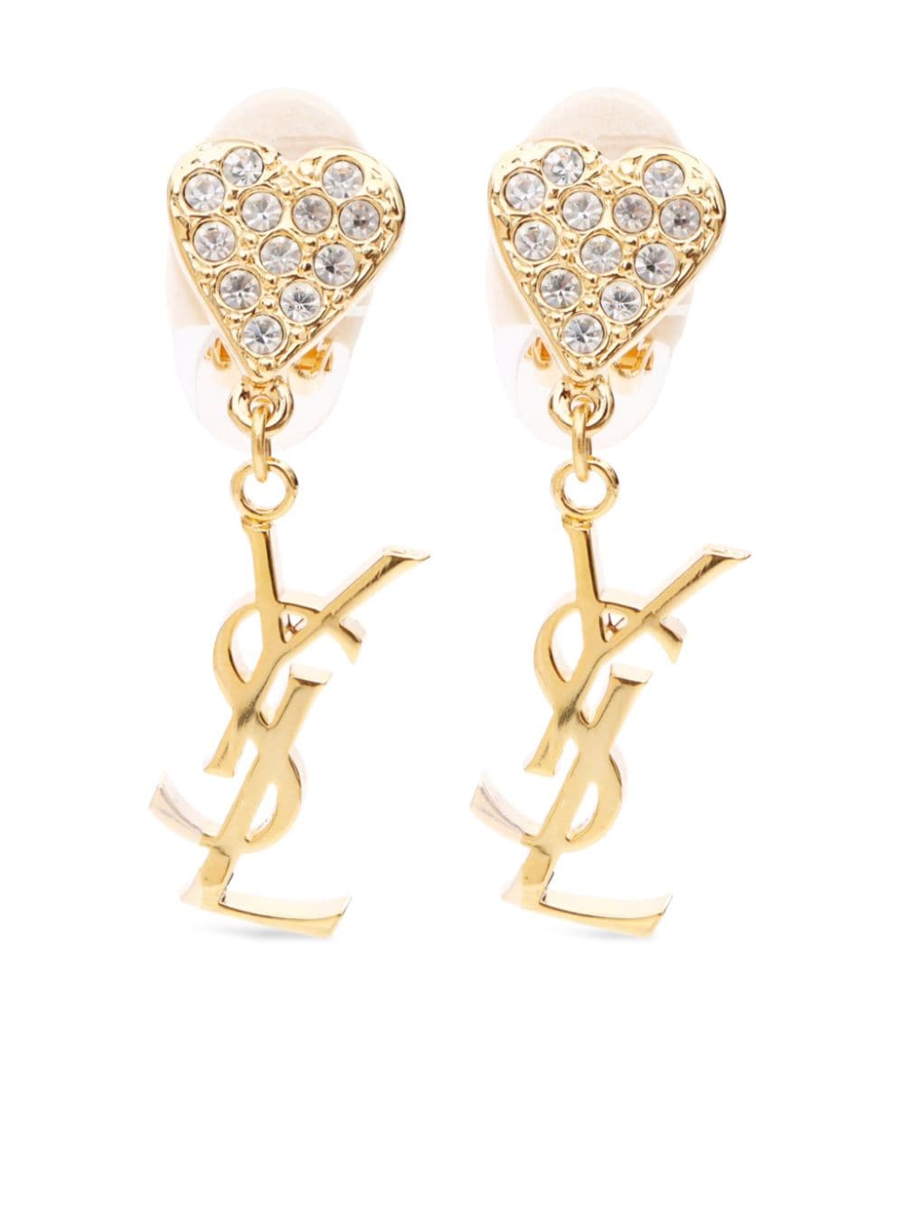 Saint Laurent Pre-Owned YSL-logo heart dangle clip-on earrings - Gold von Saint Laurent Pre-Owned