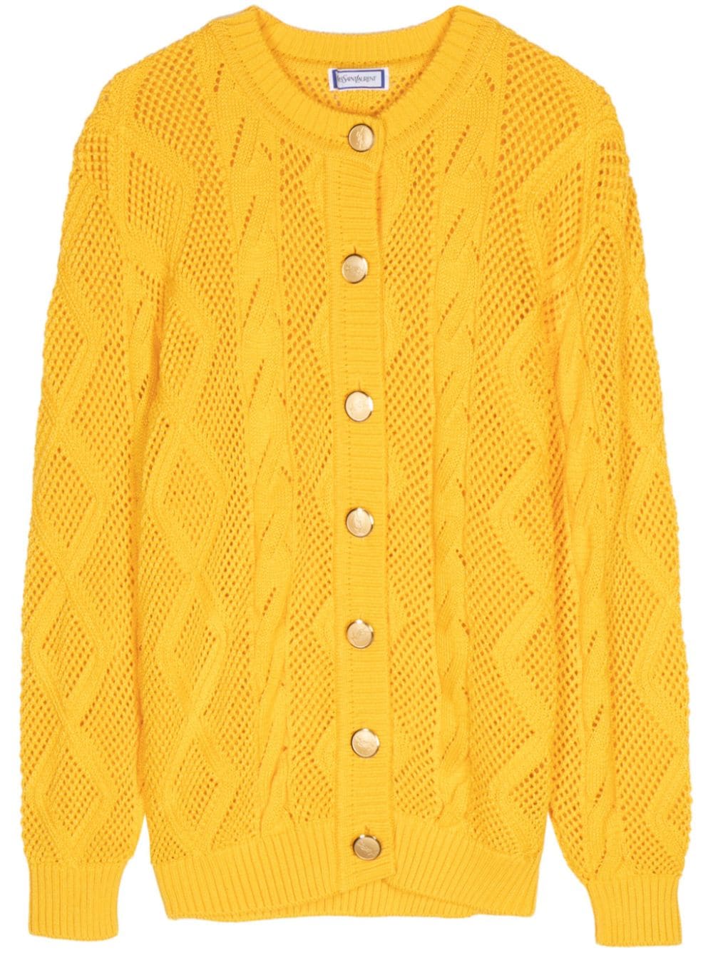 Saint Laurent Pre-Owned cable-knit cotton cardigan - Yellow von Saint Laurent Pre-Owned