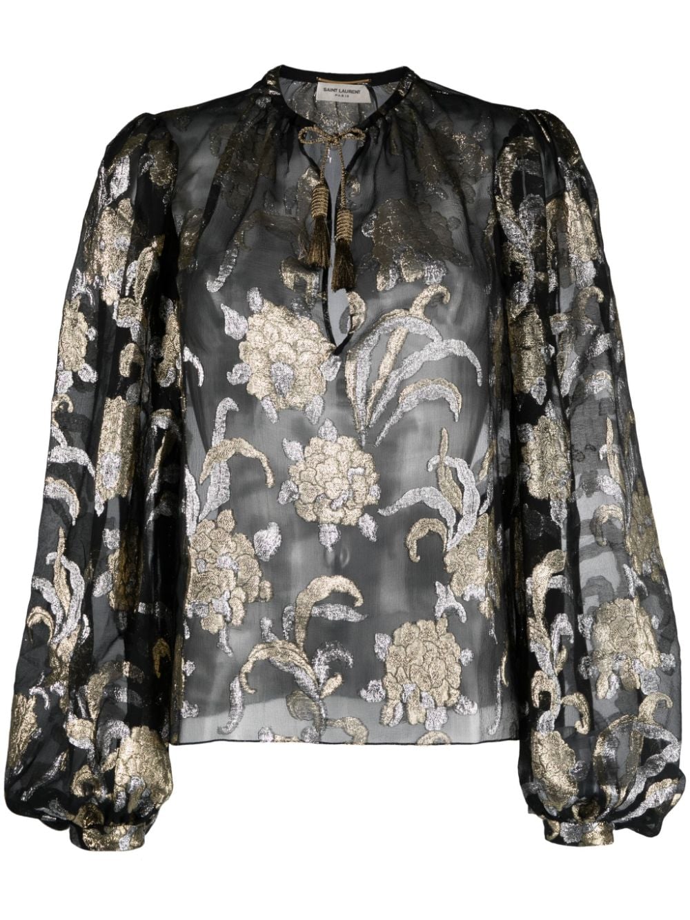 Saint Laurent Pre-Owned metallic floral fil coupé chiffon blouse - Black von Saint Laurent Pre-Owned