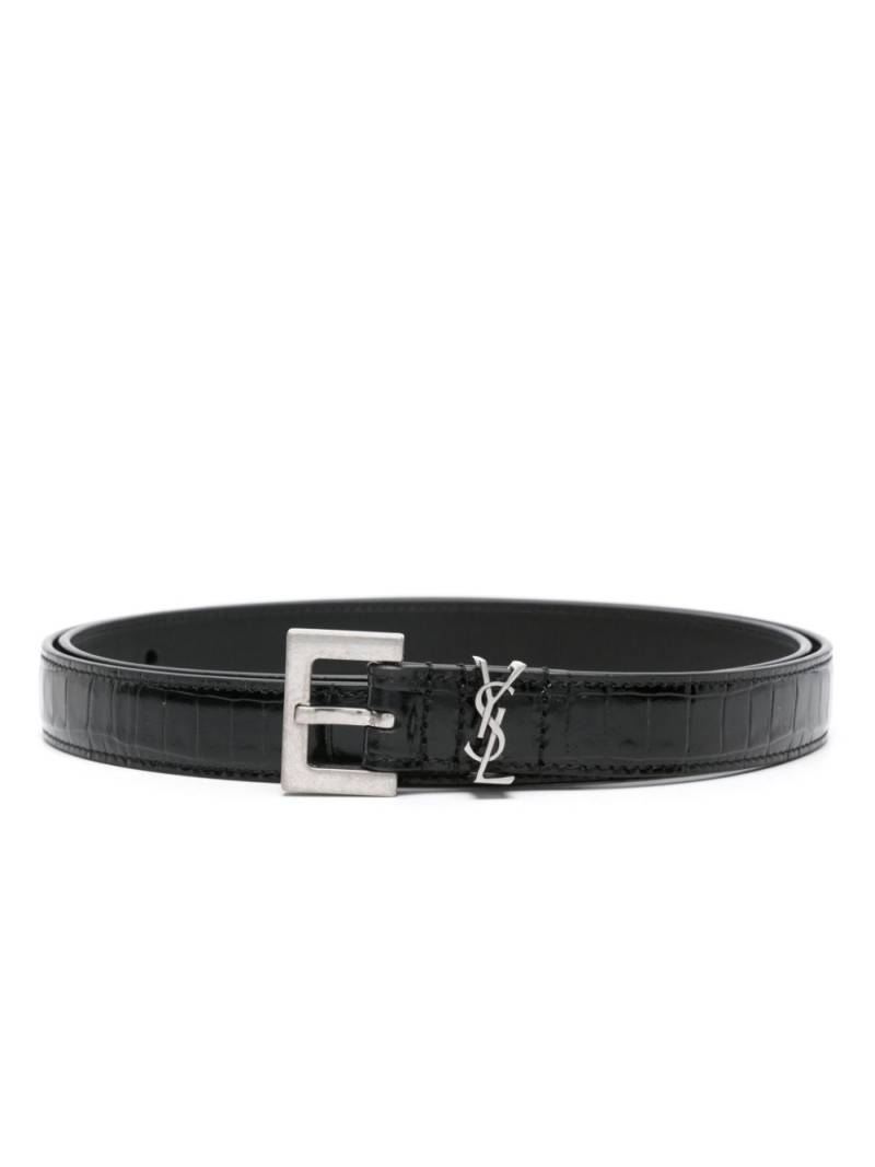 Saint Laurent Cassandre crocodile-embossed belt - Black von Saint Laurent