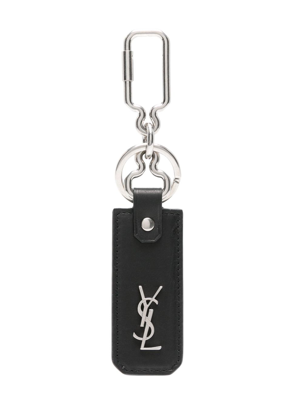 Saint Laurent Cassandre-plaque leather keyring - Black von Saint Laurent