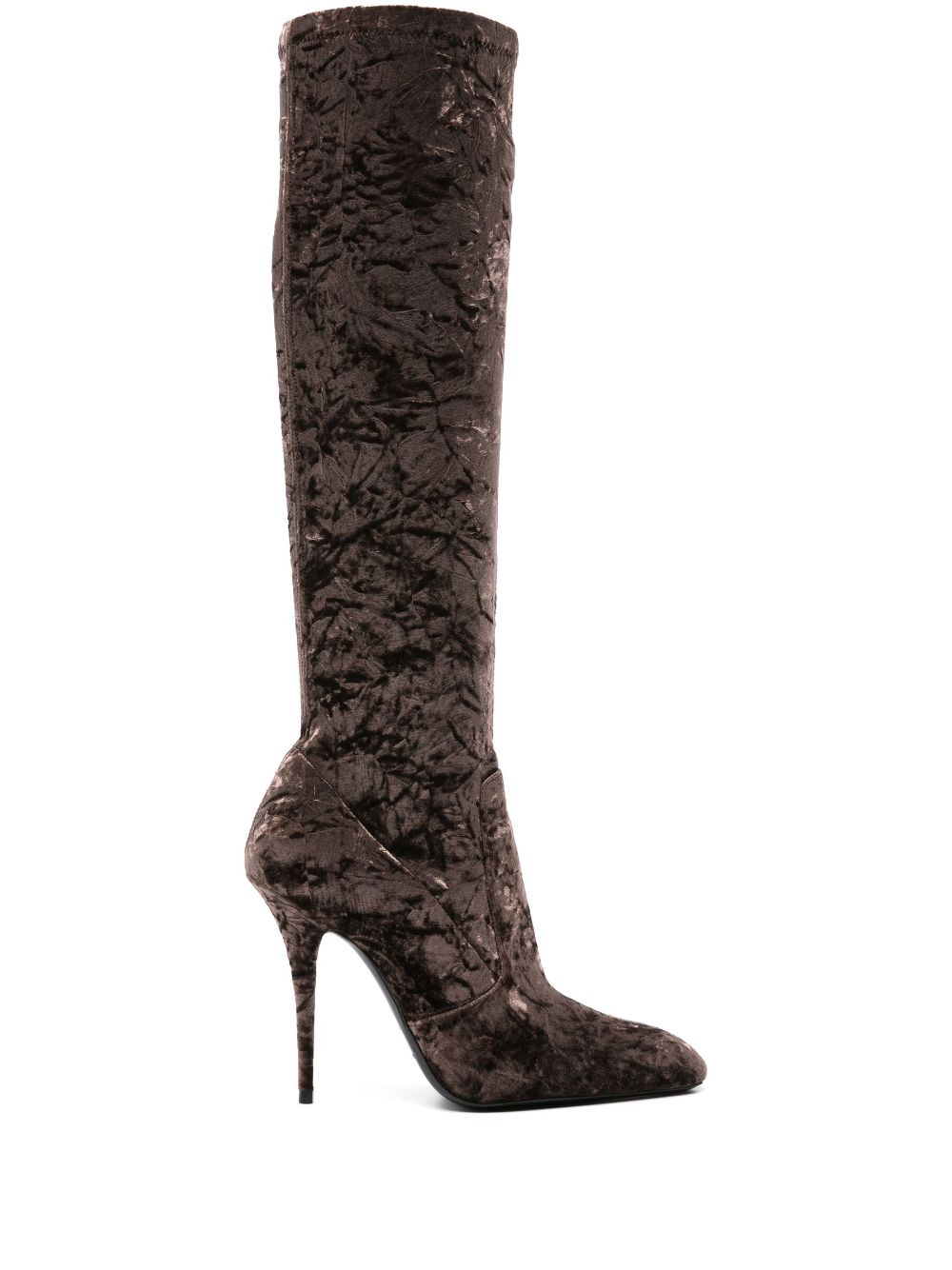 Saint Laurent Ella 110mm crushed-velvet boots - Brown von Saint Laurent