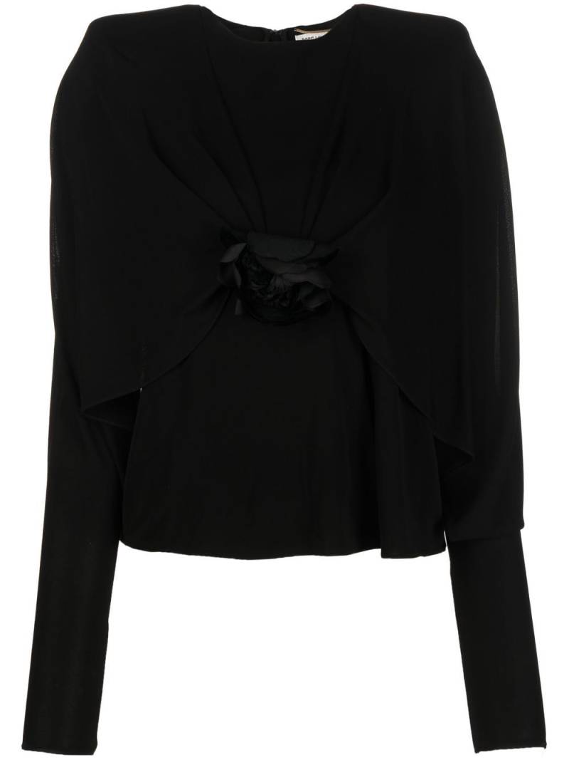 Saint Laurent Flower crepe long-sleeve top - Black von Saint Laurent