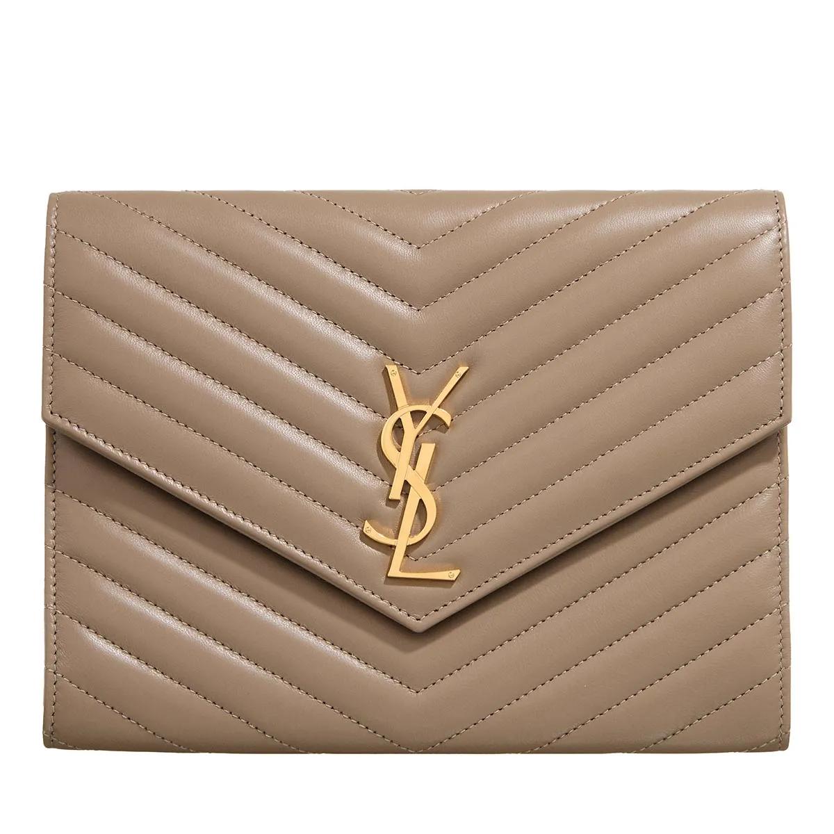 Saint Laurent Handtasche - Cassandre Logo Plaque Flap Pouch - Gr. unisize - in Beige - für Damen von Saint Laurent