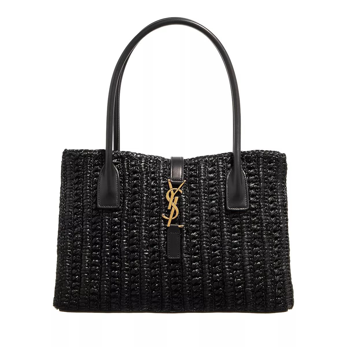 Saint Laurent Handtasche - Panier Rectangular In Raffia And Aged Leather - Gr. unisize - in Schwarz - für Damen von Saint Laurent