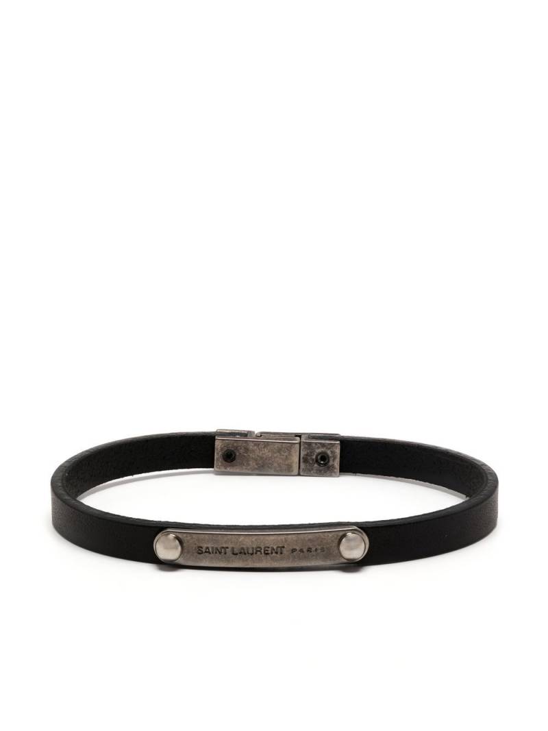 Saint Laurent ID Plaque leather bracelet - Black von Saint Laurent