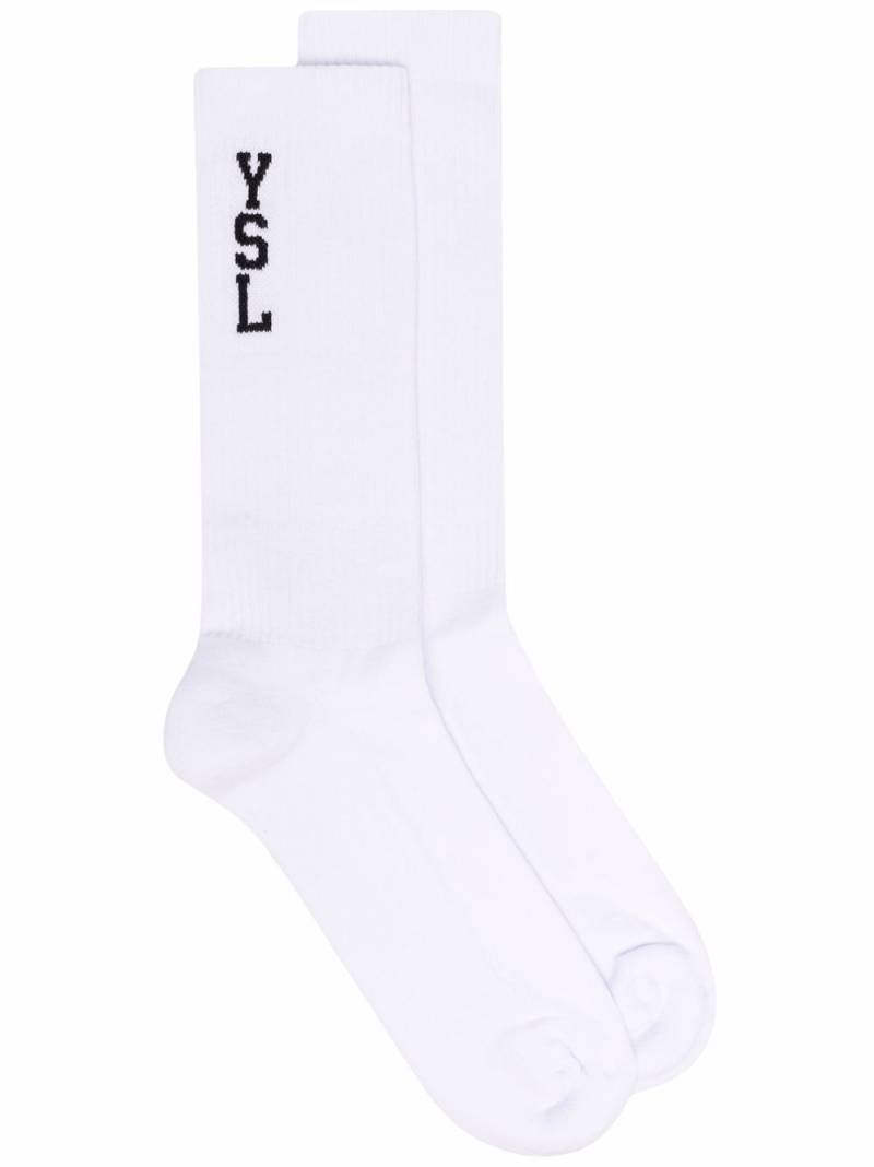 Saint Laurent Intarsia-knit logo socks - White von Saint Laurent