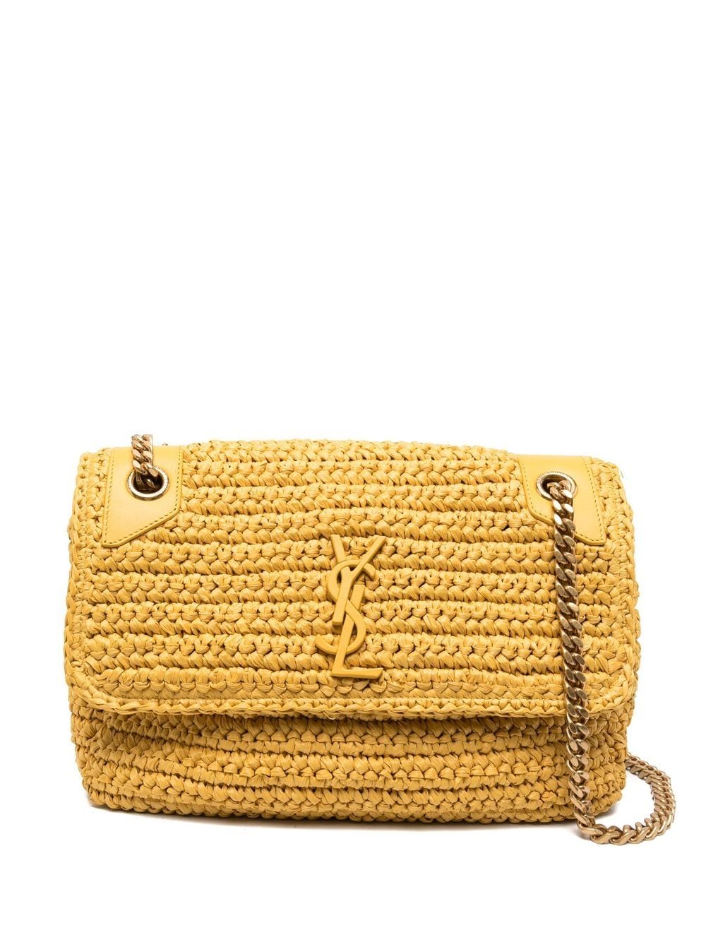 Saint Laurent Niki raffia logo-plaque shoulder bag - Yellow von Saint Laurent