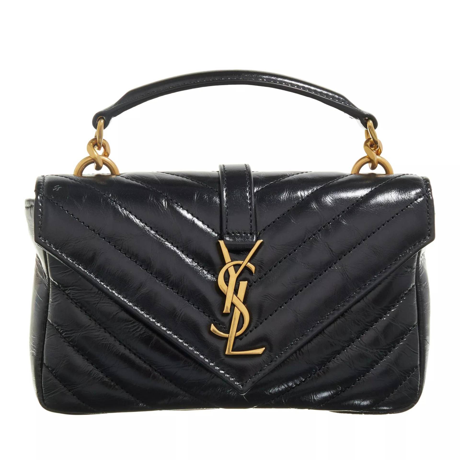 Saint Laurent Schultertasche - College Mini Chain Bag In Shiny Crackled Leather - Gr. unisize - in Schwarz - für Damen von Saint Laurent