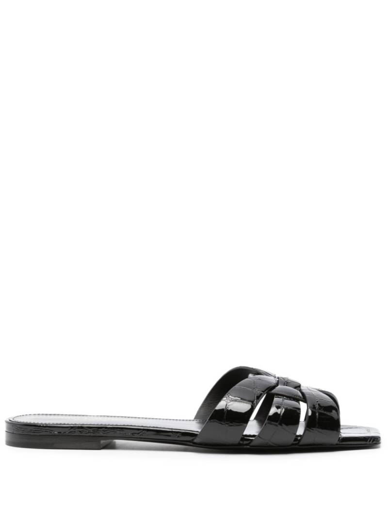 Saint Laurent Tribute crocodile-embossed leather sandals - Black von Saint Laurent