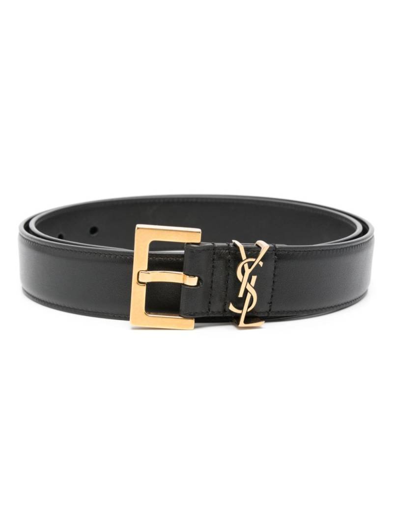 Saint Laurent Cassandre-plaque leather belt - Black von Saint Laurent