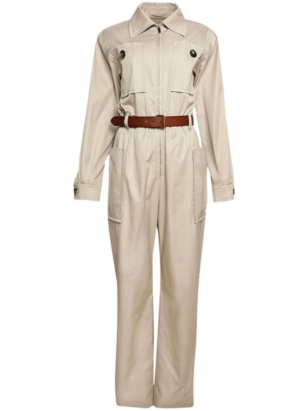 Saint Laurent belted cotton jumpsuit - Neutrals von Saint Laurent