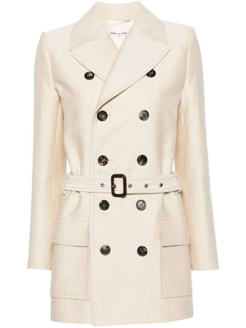 Saint Laurent belted double-breasted coat - Neutrals von Saint Laurent