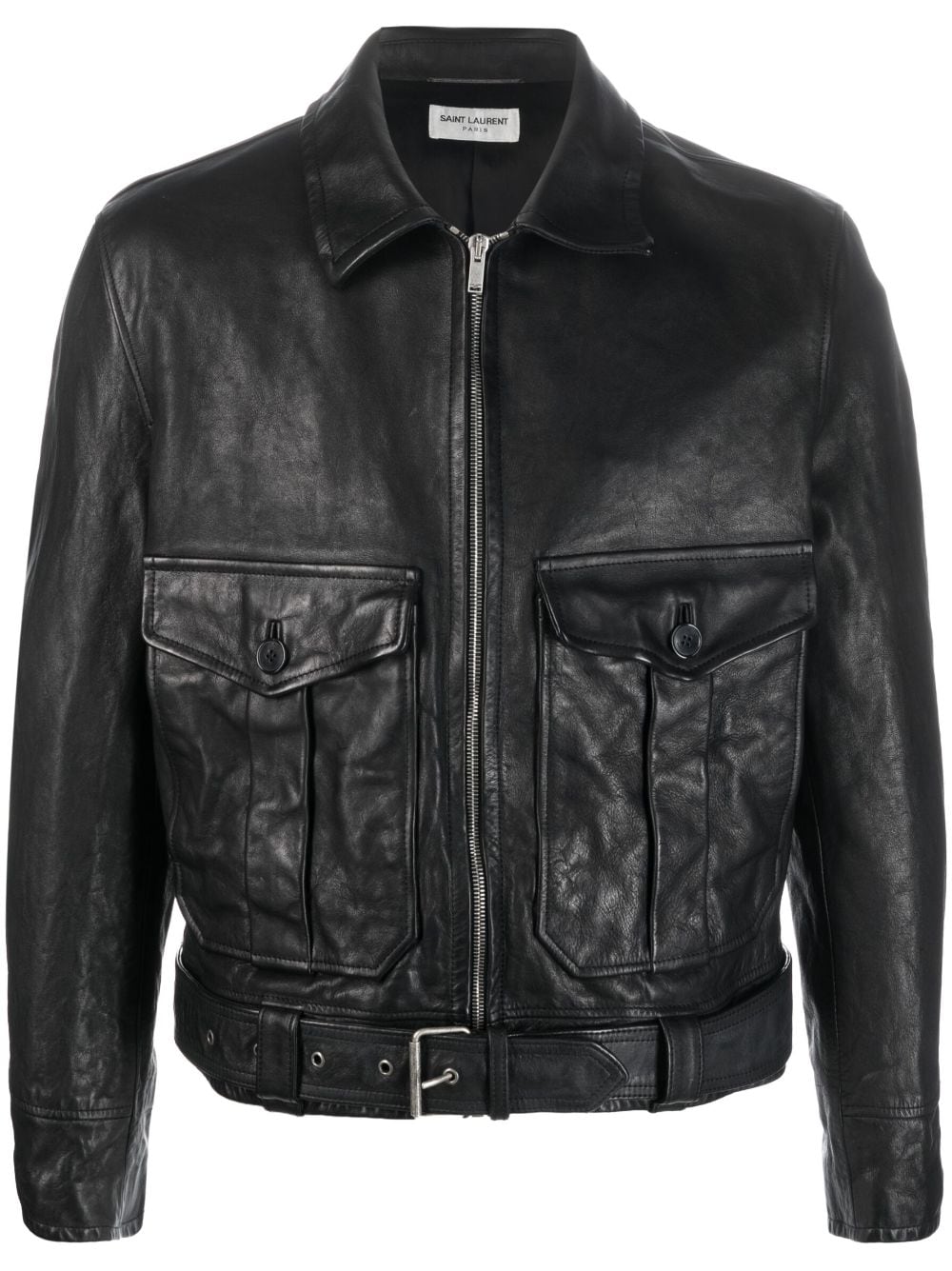 Saint Laurent buckle-fastening cropped leather jacket - Black von Saint Laurent