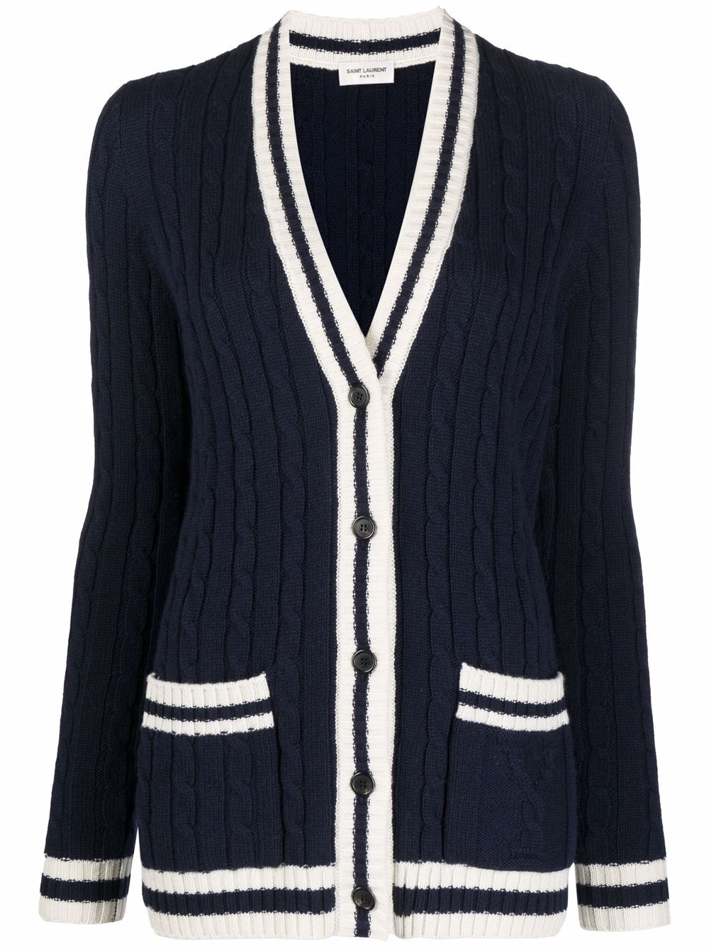 Saint Laurent cable-knit cashmere cardigan - Blue von Saint Laurent