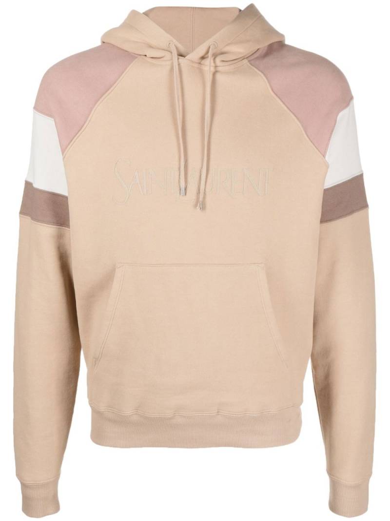 Saint Laurent colour-block logo embroidery hoodie - Neutrals von Saint Laurent