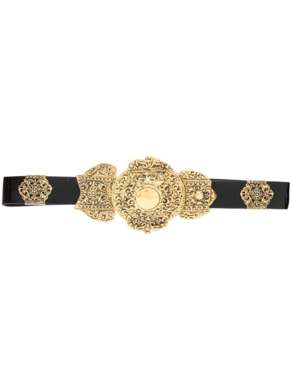 Saint Laurent crackled-leather byzantine belt - Black von Saint Laurent