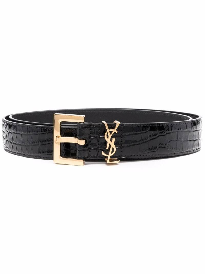 Saint Laurent crocodile-effect buckled belt - Black von Saint Laurent