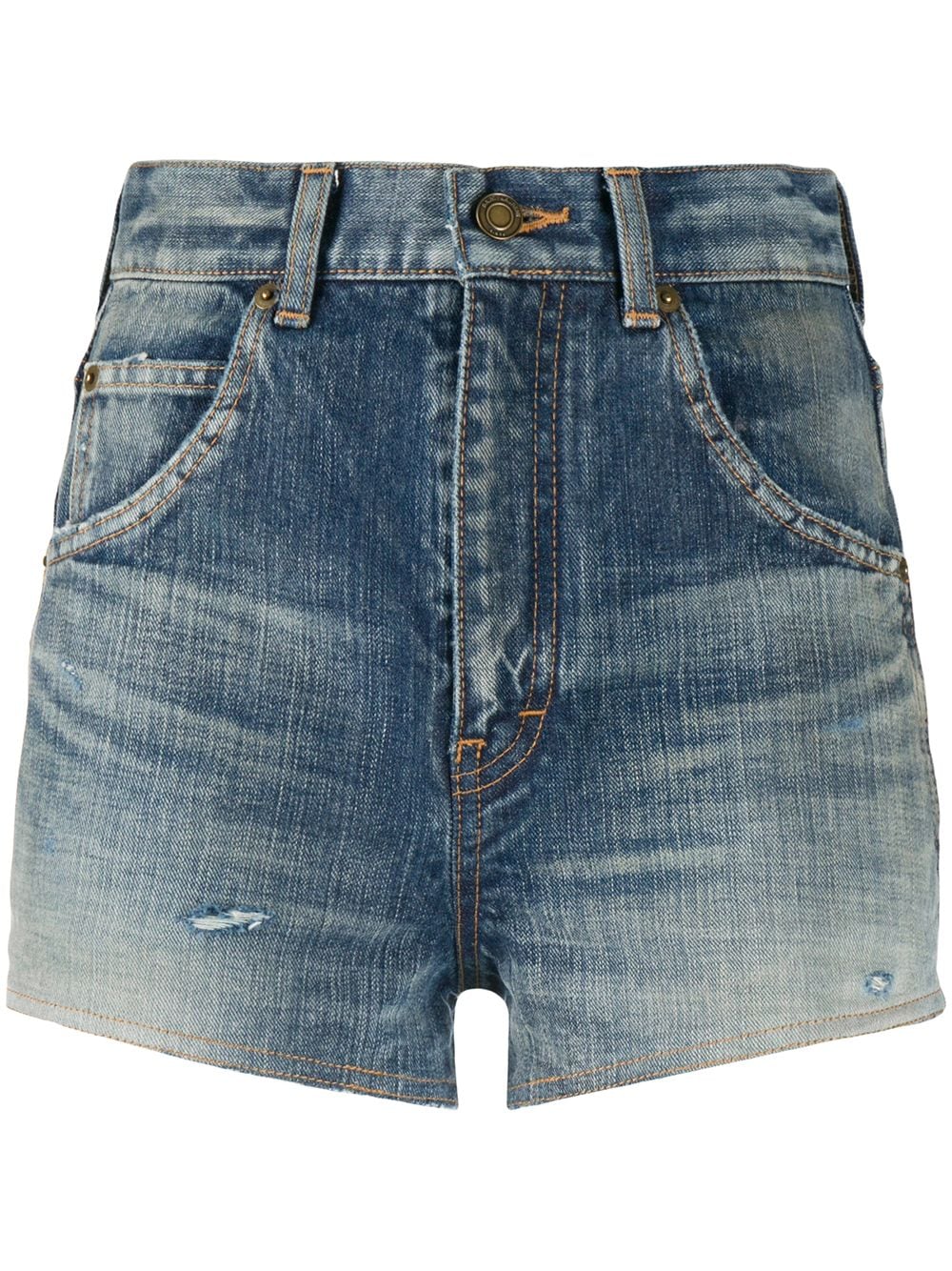 Saint Laurent destroyed denim shorts - Blue von Saint Laurent