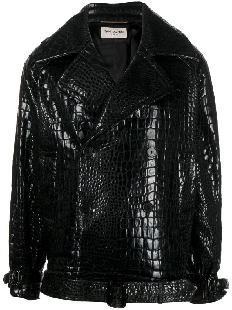 Saint Laurent double-breasted leather coat - Black von Saint Laurent