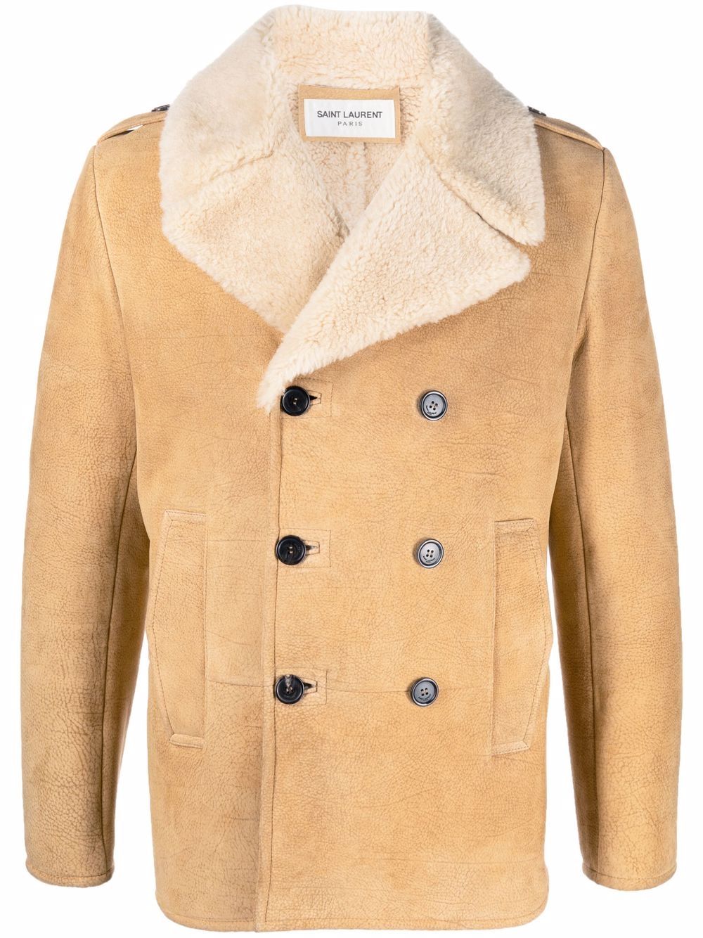 Saint Laurent double-breasted shearling pea coat - Neutrals von Saint Laurent