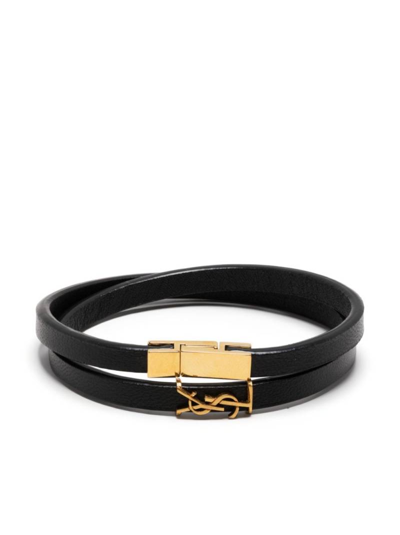 Saint Laurent double-wrap leather bracelet - Black von Saint Laurent