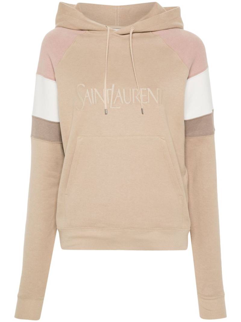 Saint Laurent logo-embroidered cotton hoodie - Neutrals von Saint Laurent