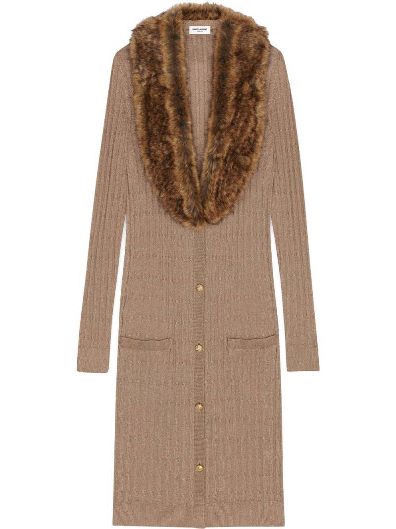 Saint Laurent faux fur-collar cardi-coat - Neutrals von Saint Laurent