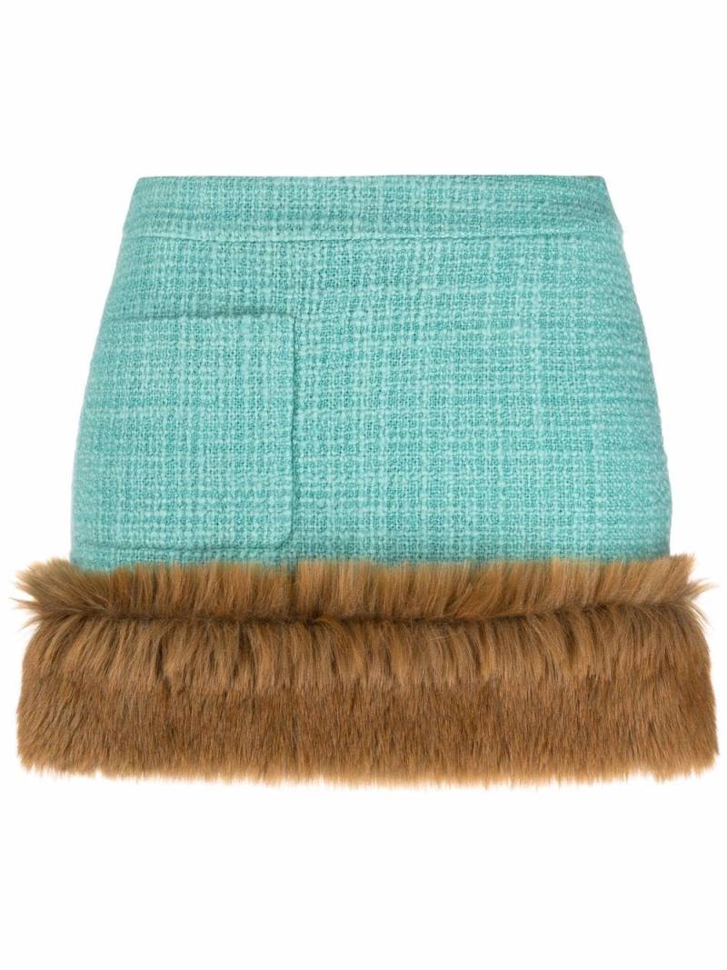 Saint Laurent faux-fur trim bouclé tweed skirt - Blue von Saint Laurent