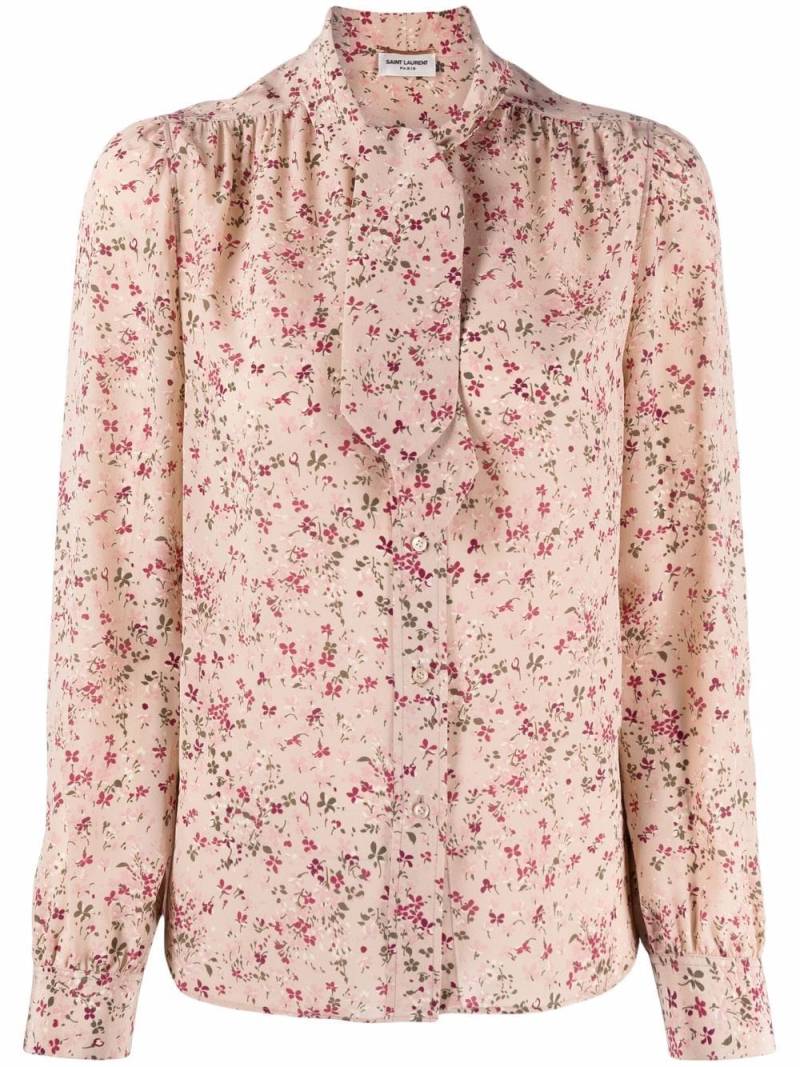 Saint Laurent floral-print pussy-bow blouse - Pink von Saint Laurent