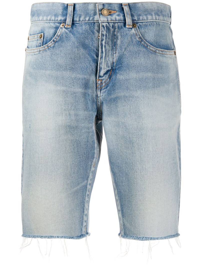 Saint Laurent frayed-edge denim shorts - Blue von Saint Laurent