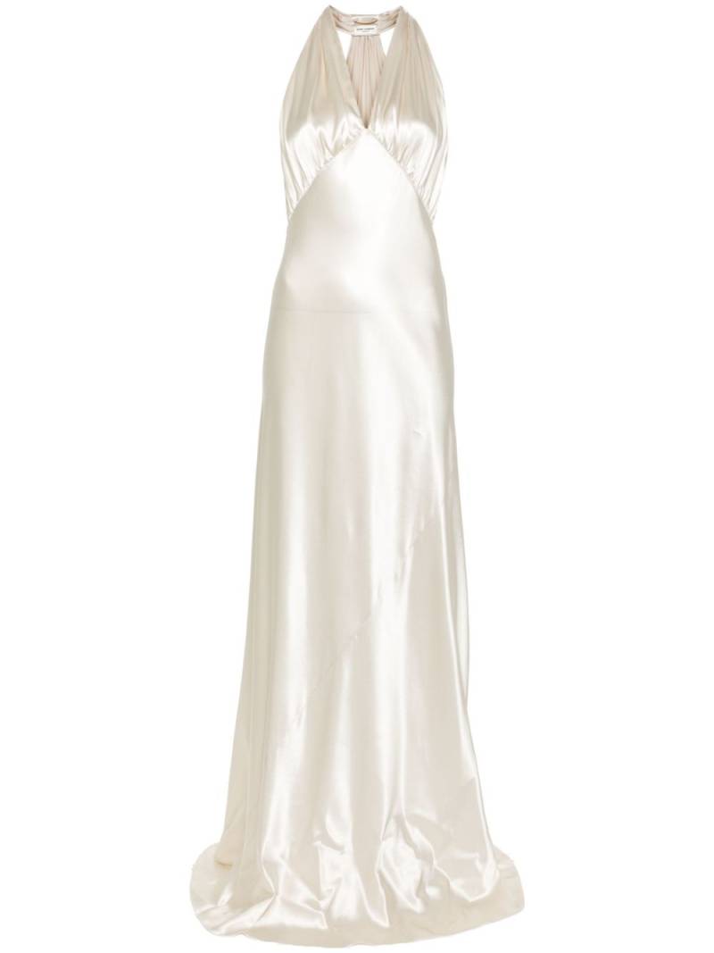 Saint Laurent halterneck satin maxi dress - White von Saint Laurent