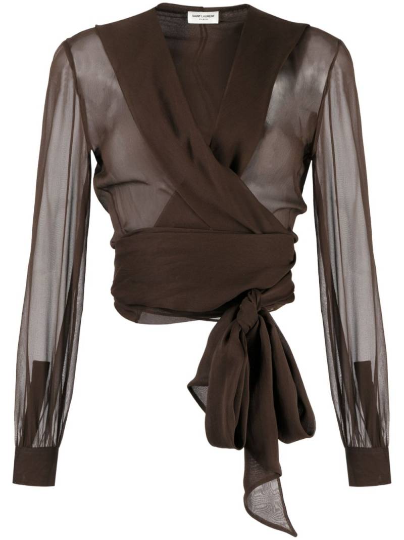 Saint Laurent hooded organic silk blouse - Brown von Saint Laurent