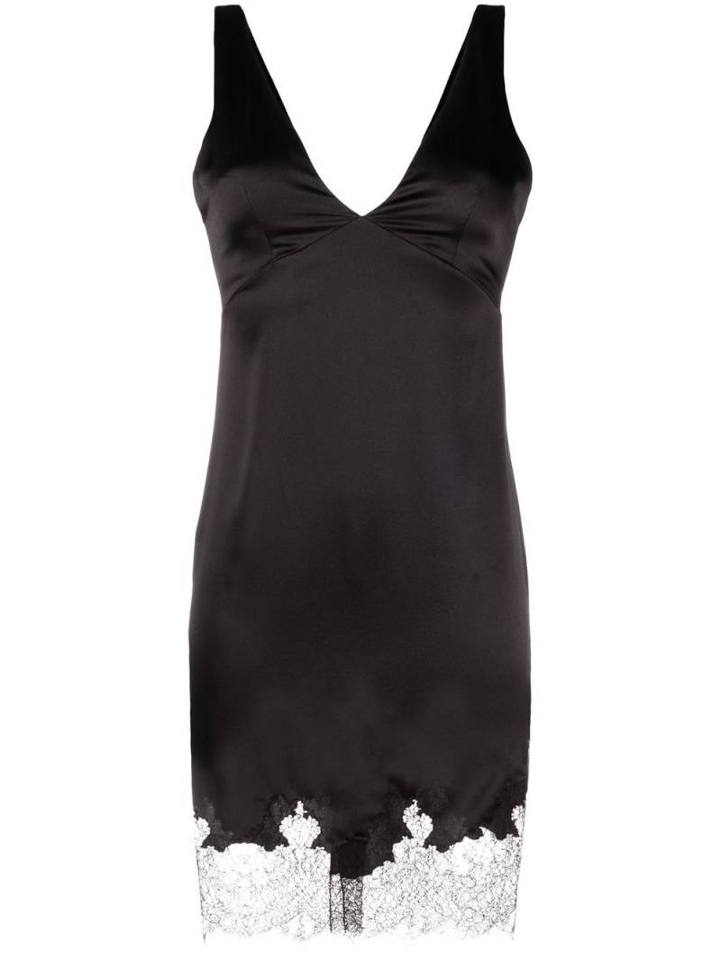 Saint Laurent lace-trim satin minidress - Black von Saint Laurent