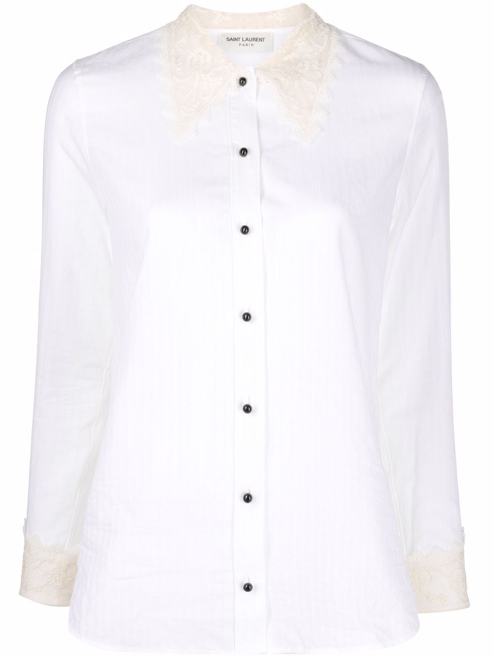 Saint Laurent lace-trim striped shirt - Neutrals von Saint Laurent