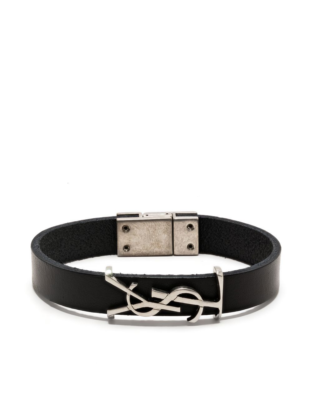 Saint Laurent leather logo-plaque bracelet - Black von Saint Laurent