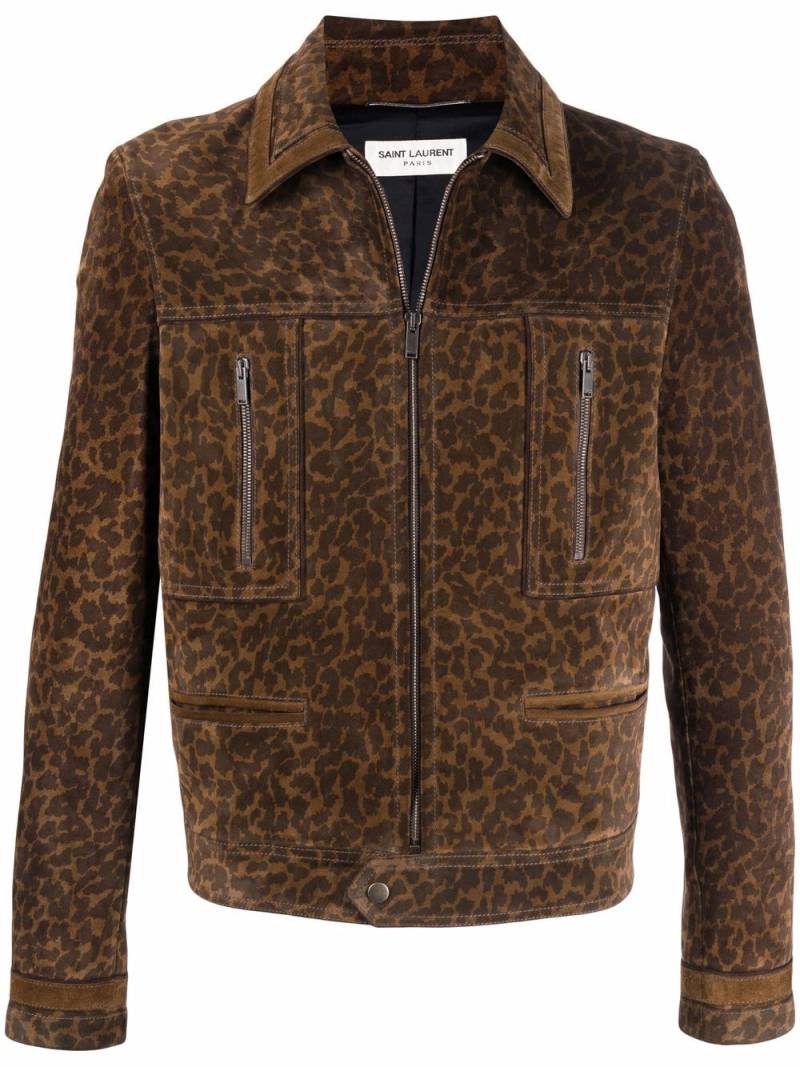 Saint Laurent leopard-print suede jacket - Brown von Saint Laurent