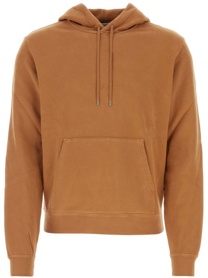 Saint Laurent logo-embroidered cotton hoodie - Orange von Saint Laurent