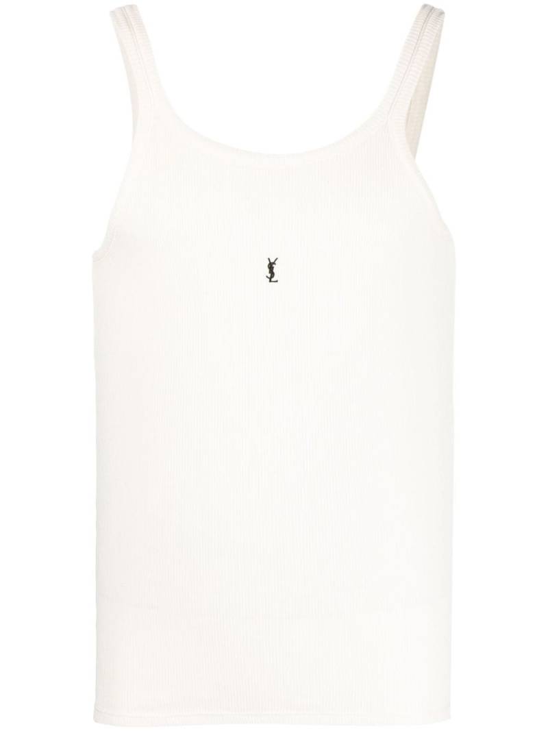 Saint Laurent logo-embroidered ribbed tank top - Neutrals von Saint Laurent