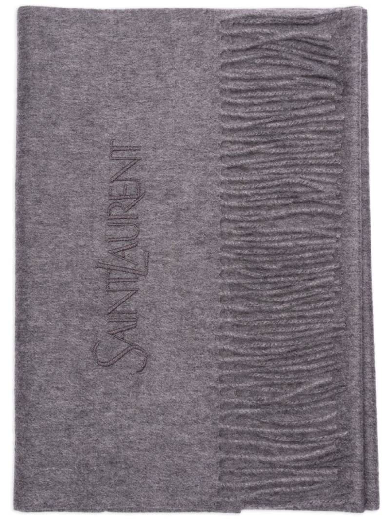 Saint Laurent logo-embroidered scarf - Grey von Saint Laurent