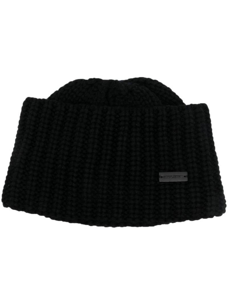 Saint Laurent logo-plaque chunky knit cashmere beanie - Black von Saint Laurent