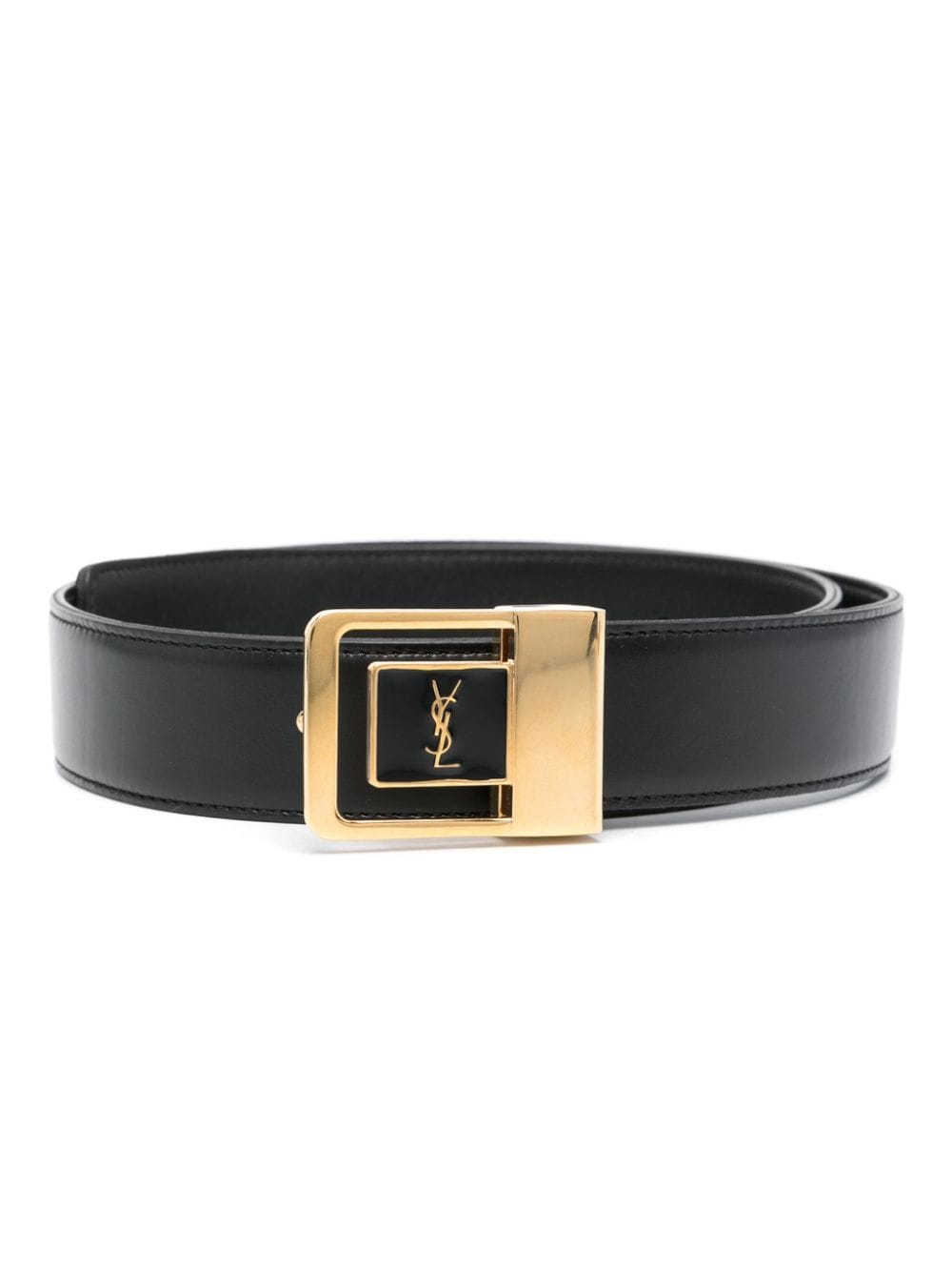 Saint Laurent logo-plaque leather belt - Black von Saint Laurent