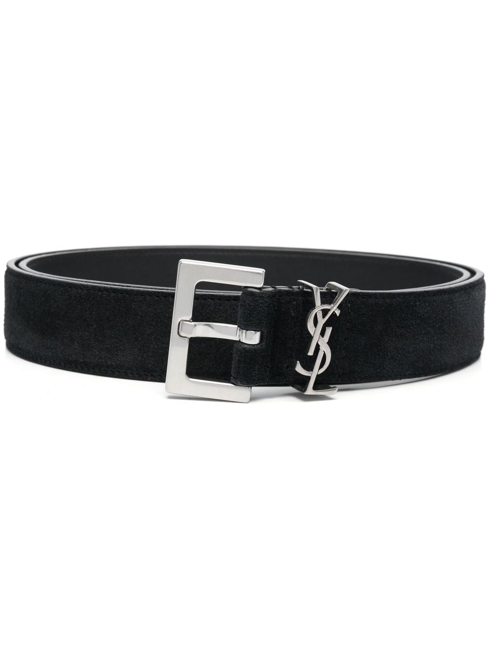 Saint Laurent logo-plaque leather belt - Black von Saint Laurent