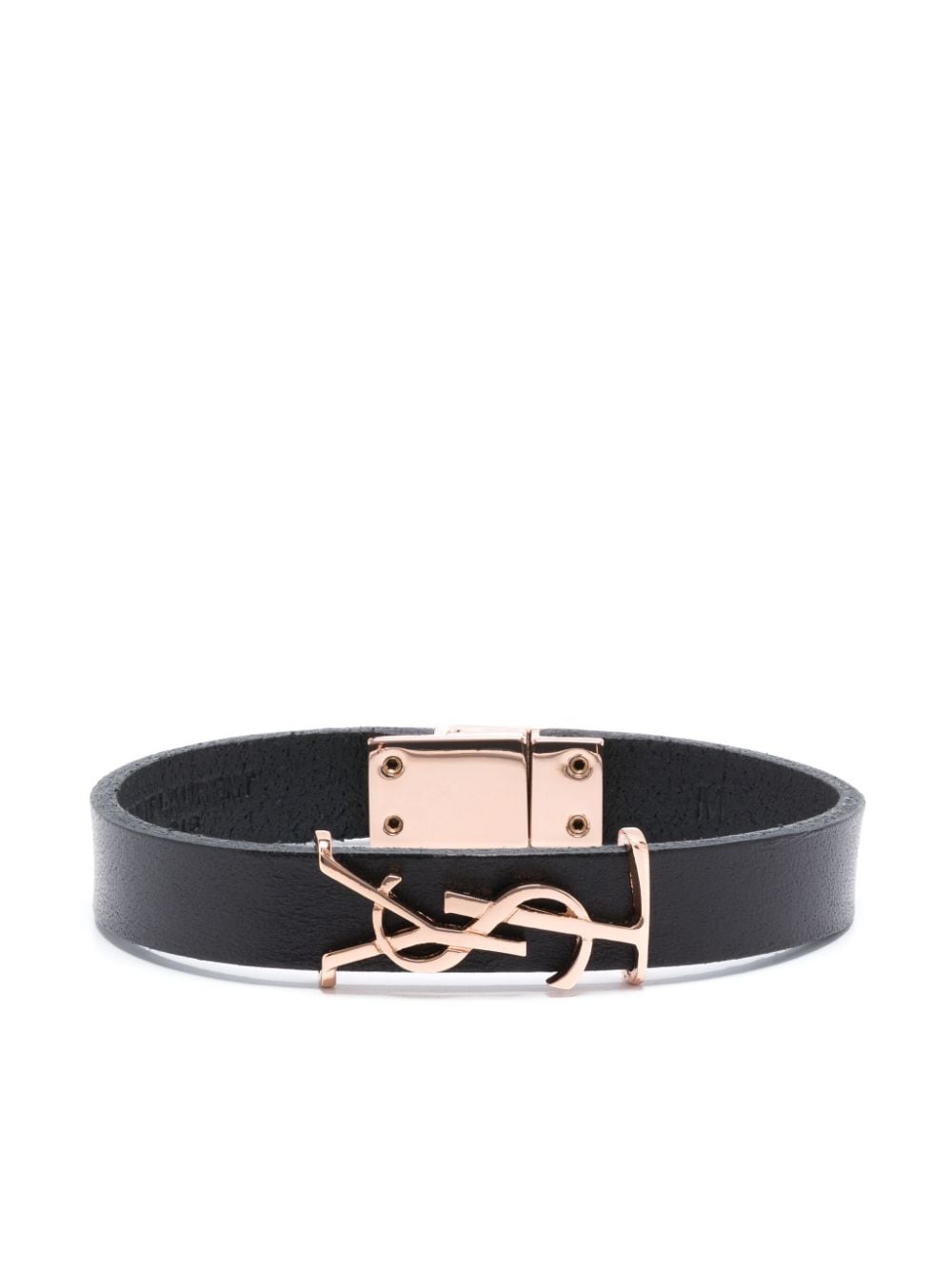 Saint Laurent logo-plaque leather bracelet - Black von Saint Laurent