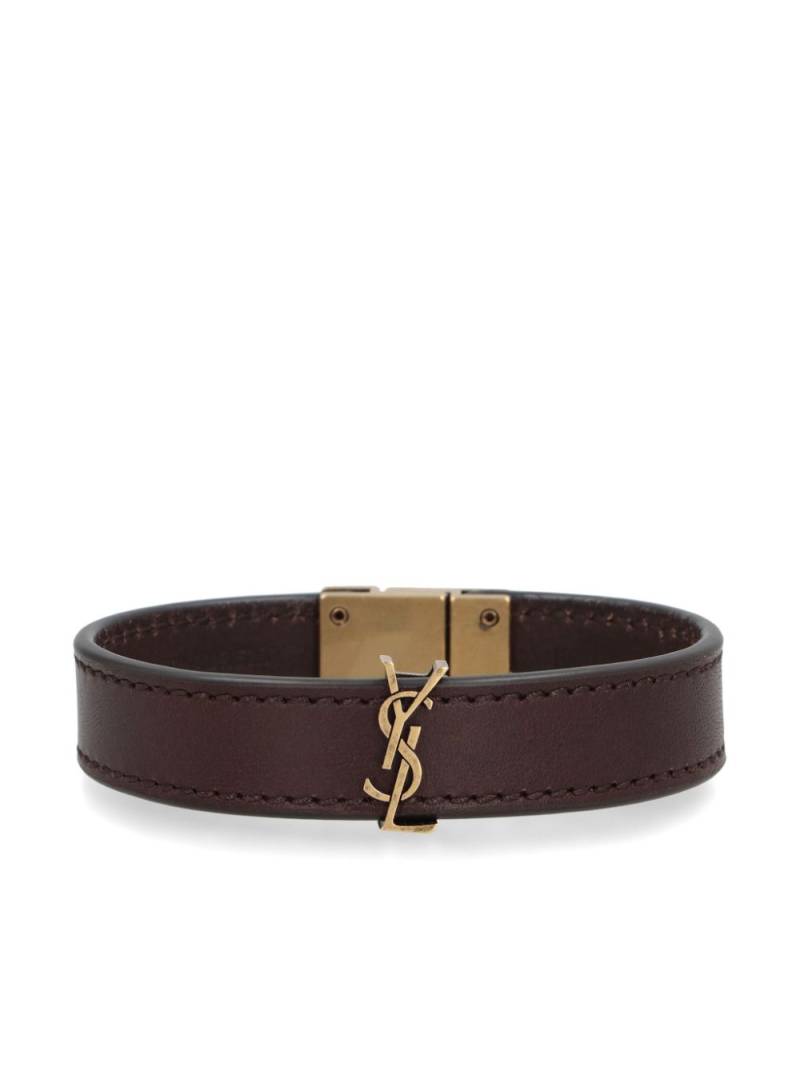 Saint Laurent logo-plaque leather bracelet - Brown von Saint Laurent