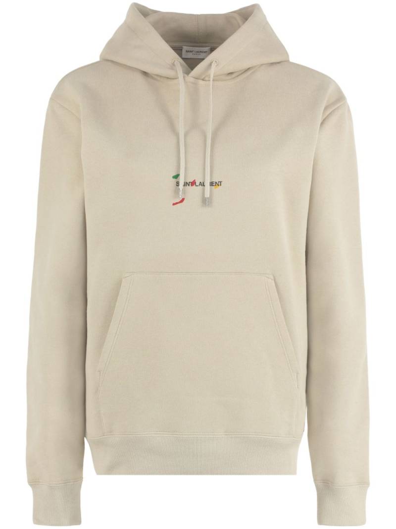 Saint Laurent logo-print long-sleeved hoodie - Neutrals von Saint Laurent