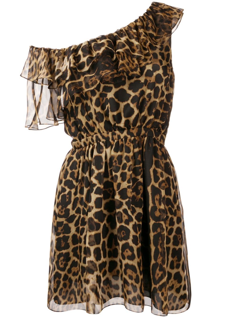 Saint Laurent one-shoulder leopard print dress - Brown von Saint Laurent