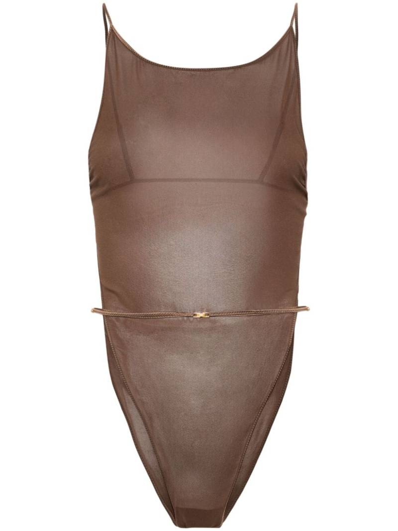 Saint Laurent open-back georgette bodysuit - Brown von Saint Laurent