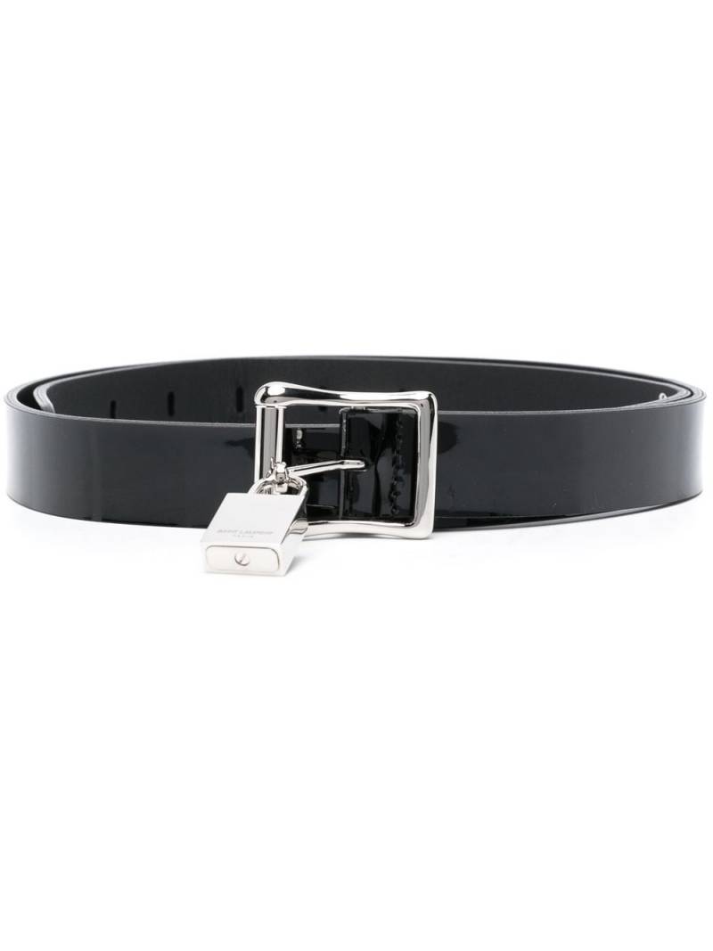 Saint Laurent patent leather padlock leather belt - Black von Saint Laurent